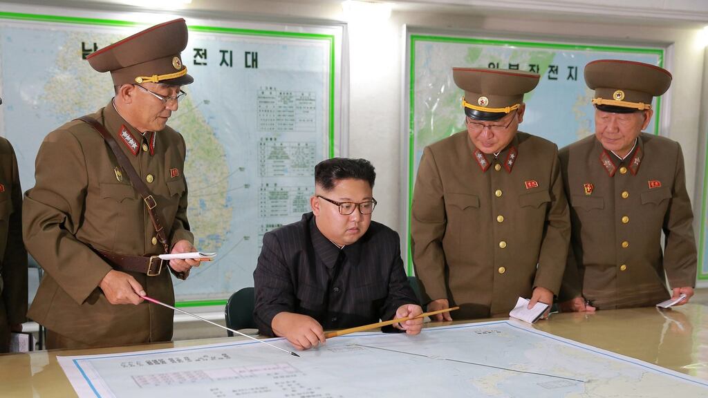 North Korean leader Kim Jong Un visits the Command of the Strategic Force of the Korean People’s Army in an unknown location in this undated photo released on Tuesday by North Korea’s Korean Central News Agency. Photograph: KCNA via Reuters