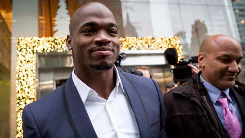 Suspended Minnesota Vikings running back Adrian Peterson, 29, pled no contest to a misdemeanor reckless assault charge last month for injuring his 4-year-old son in May while disciplining him with a wooden switch. Photograph: Brendan McDermid/Reuters