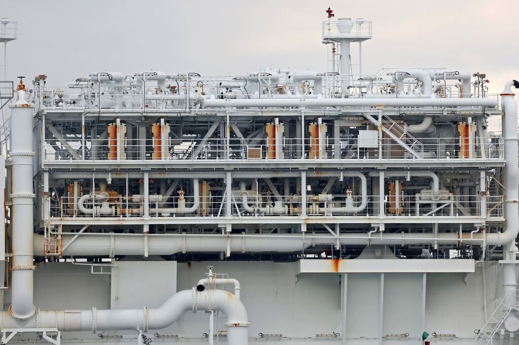 Germany will open its first floating LNG terminal in Wilhelmshaven, west of Hamburg, on Saturday morning. Photograph: Liesa Johannssen/Bloomberg