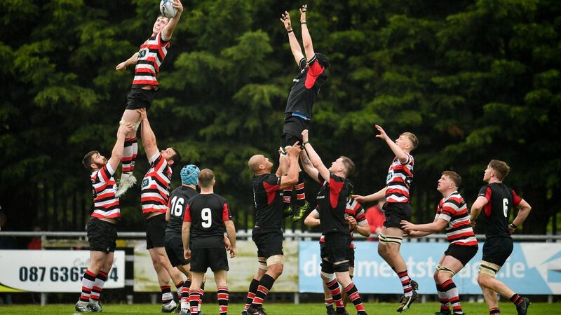 Nick Doyle of Enniscorthy wins a lineout. Photo: Sam Barnes/Sportsfile