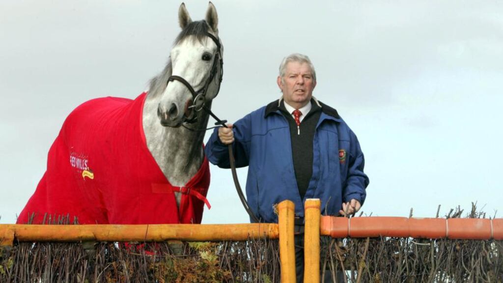 Winning team: Oliver Brady, of Shabra Stables, with the hurdler Ebadiyan. Photograph: Donall Farmer/INPHO