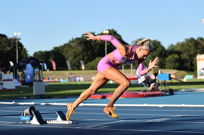 Sharlene Mawdsley during the women's 400m at the Morton Games in Dublin. Photograph: Bryan Keane/Inpho