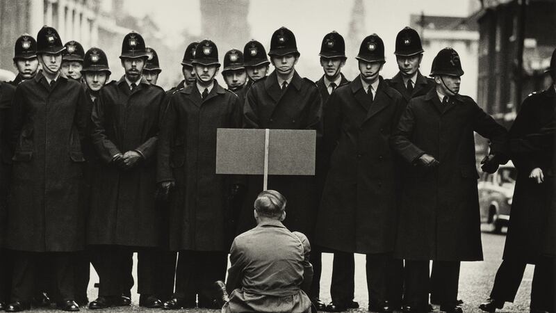Protester Don McCullin demonstrating against the Cuban Missile Crisis in Whitehall, London, in 1963. Photograph: Don McCullin/Tate