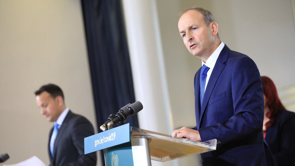 Taoiseach Micheal Martin during the post cabinet press briefing. Photograph: Julien Behal Photography/PA Photo.
