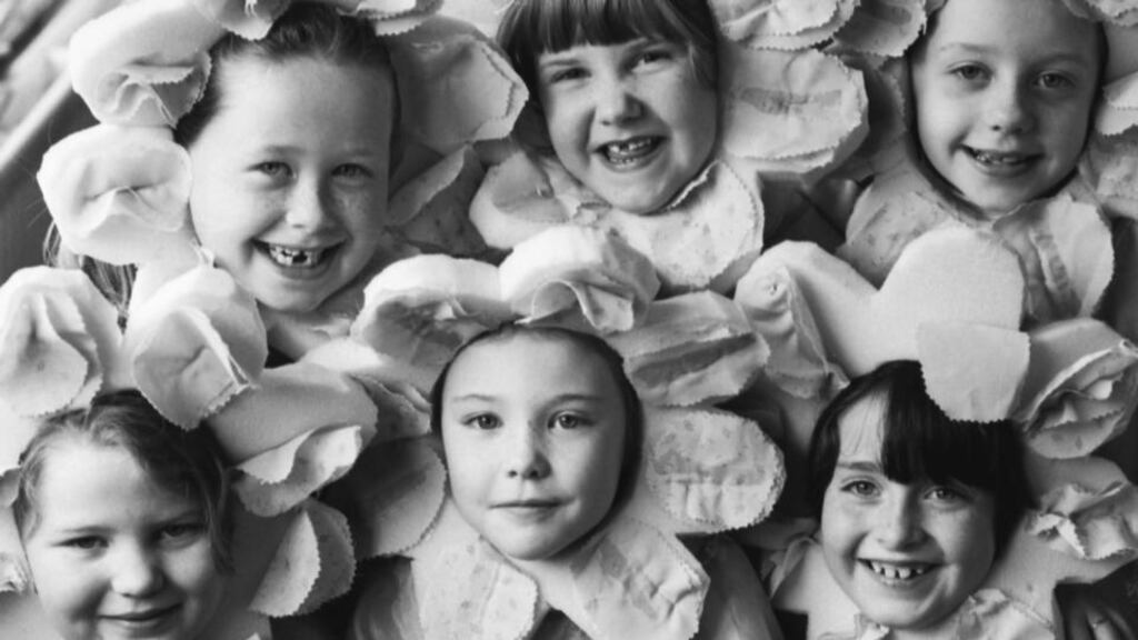 Pupils from Scoil Naithí, Ballinteer, Dublin, during rehearsals for their production of ‘Aonghus agus Fainne an Fhatahaigh’ which opened at the school last night. From left (top) Meabh Ní Ghorrain, Dariona Ní Mhuirí and Dina Ní Riain and (below) Lisa Nic Gionnaith, Niamh Denmead and Niamh Ni Ghiarnan. Photograph: Joe St Leger