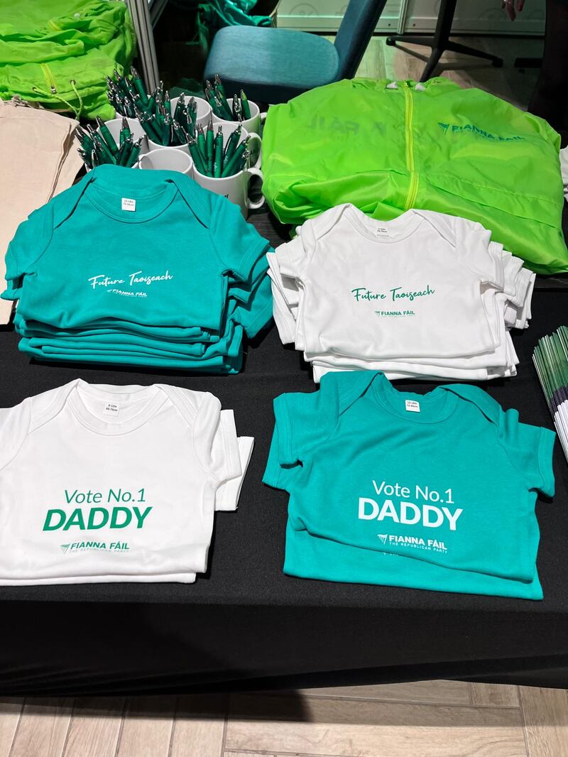 Fianna Fáil babygrows available for sale at the ardfheis