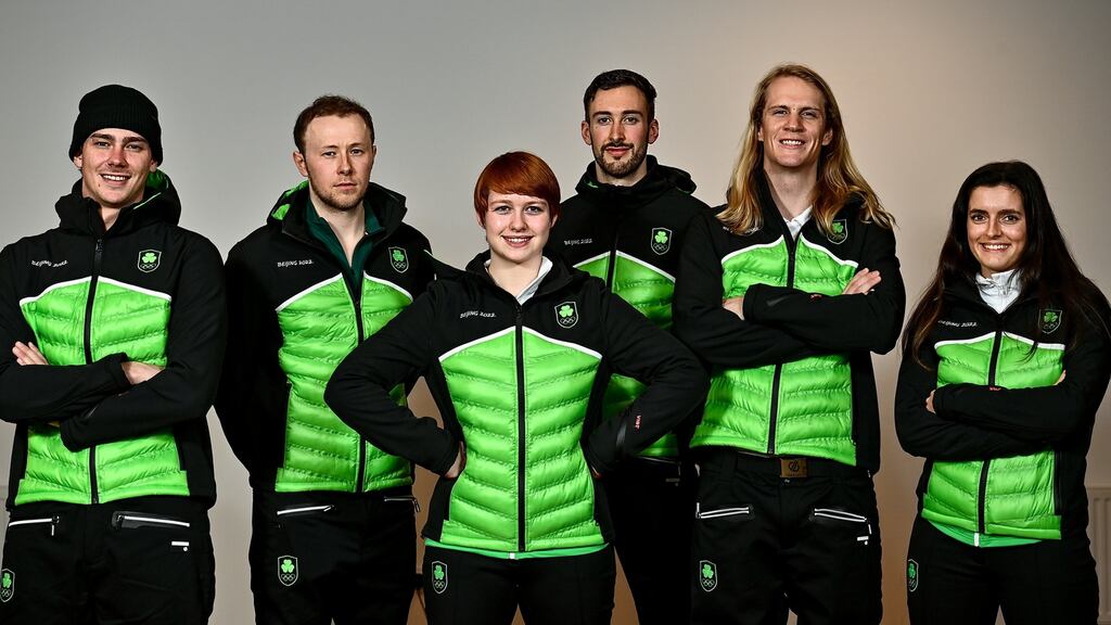 Team Ireland has selected the team that will compete in the Winter Olympic Games in Beijing. The six athletes who are set to compete are, from left, Seamus O’Connor, Jack Gower, Elsa Desmond, Thomas Maloney Westgaard, Brendan ‘Bubba’ Newby and Tess Arbez. Photograph: David Fitzgerald/Sportsfile