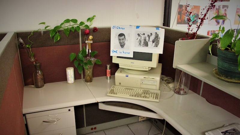 The desk of El Diario reporter Armando Rodríguez, who was gunned down outside his Ciudad Juarez home in 2010. Photograph: Stephen Starr