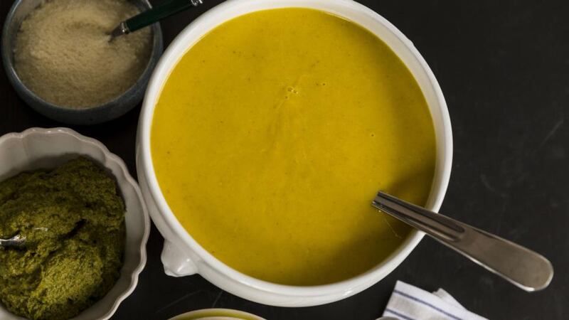Jerusalem artichoke soup with Parmesan and agresto. Photograph: Emma Jervis