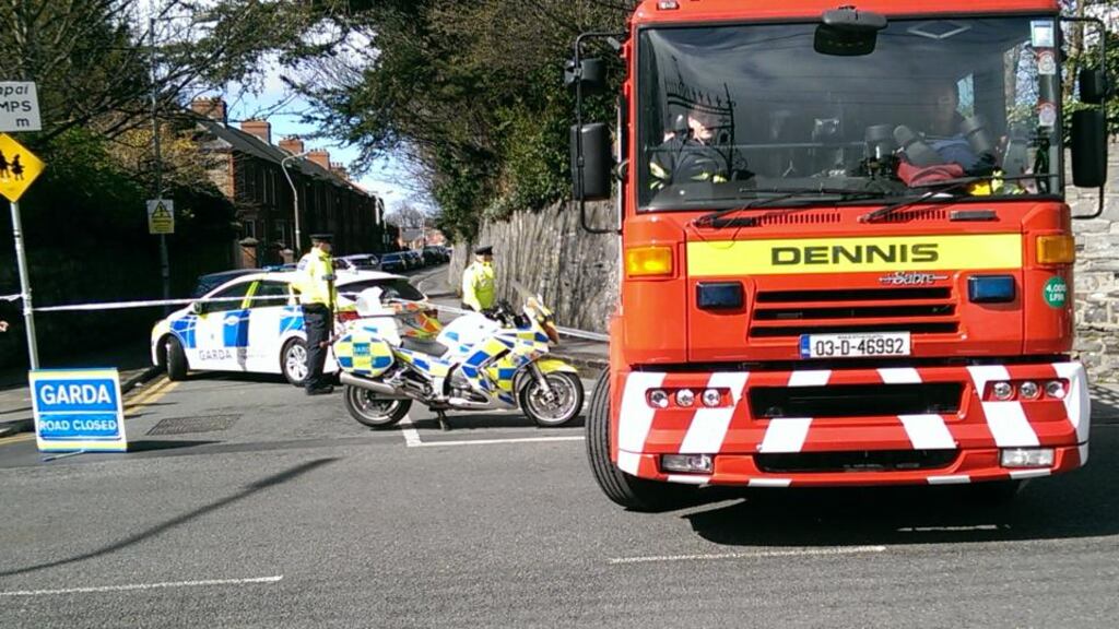 Gardaí and emergency crews at the scene in north Dublin. Photograph: Conor Lally