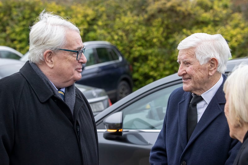 Former chief justice Frank Clarke and Mr Justice Frederick Morris, a former president of the High Court, at the funeral of Mr Justice John Murray. Photograph: Tom Honan