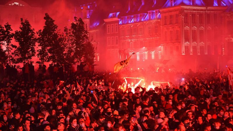 Lille supporters celebrate winning Ligue 1. Photograph: Francois Lo Presti/Getty/AFP
