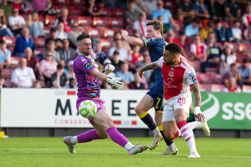 St Pat's Jake Mulraney rounds Sligo goalkeeper Sam Sergeant to score the first goal of the game. Photograph: James Lawlor/Inpho
