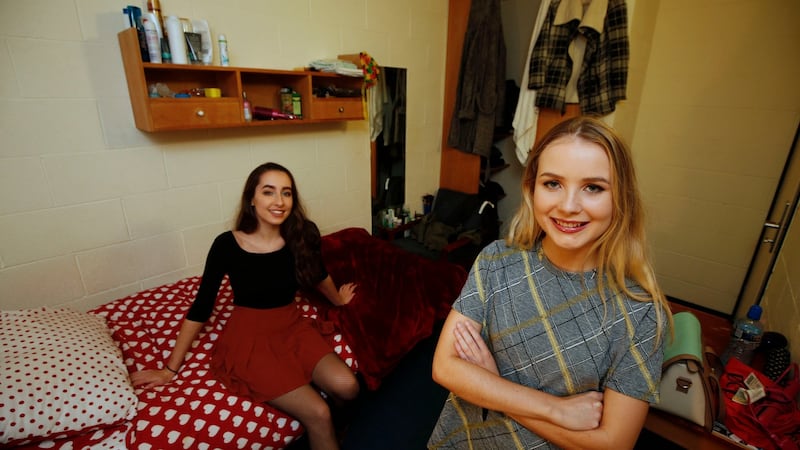Chloe Demoulder has her own bedroom, but shares a bathroom and kitchenette with Tara-Anne Smyth; the accommodation costs them each €5,000 for the academic year and both are studying communications. Photograph: Nick Bradshaw