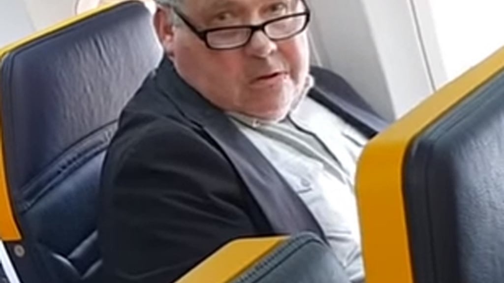 Still from a video of a passenger on a Ryanair flight from Barcelona to London Stansted who racially abused the woman in the seat next to him. Photograph: David Lawrence/PA Wire