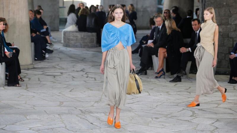 A model wears a creation for Loewe’s spring/summer 2015 ready-to-wear collection as seen at Paris Fashion Week. Photograph: AP Photo/Thibault Camus