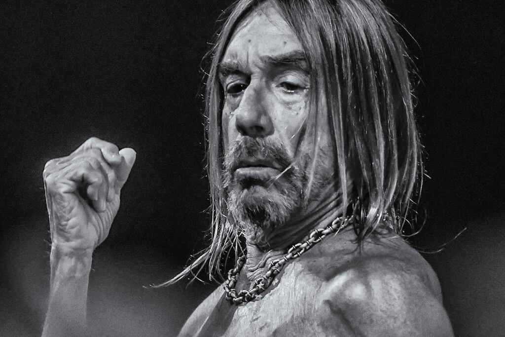 Iggy Pop:the guy with no shirt whipping up another frenzy. Photograph: Ricardo Rubio/Europa Press via Getty Images