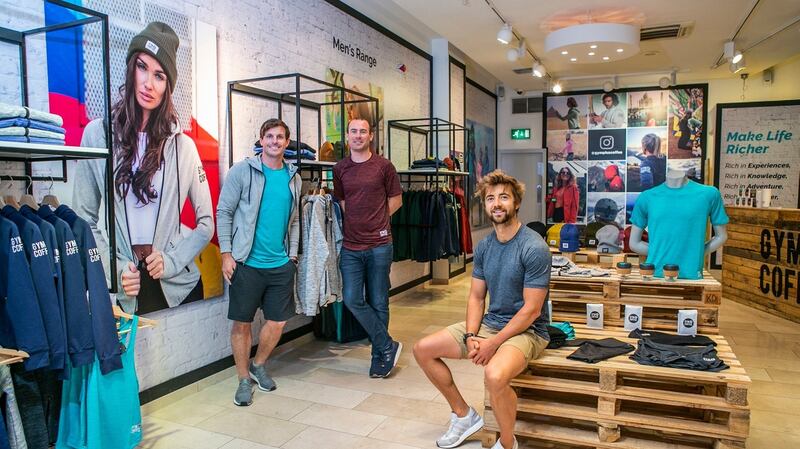 Owners Karl Swaine, Diarmuid McSweeney and Niall Horgan in the Gym + Coffee pop-up shop in the Dundrum shopping centre.