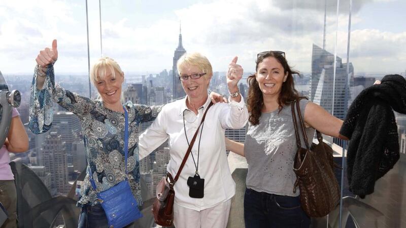 Lottery trip winners Suzy Madigan and her mother Christina Madigan from Cratloe, Co Clare, pictured with Christina’s daughter Jenny, visiting from Portland, Oregan enjoying the view of Manhattan from the Observation Deck at the Rockefeller Centre