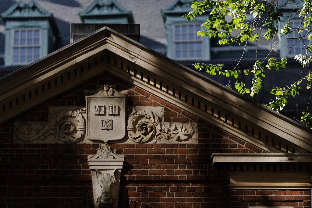 Harvard University’s logo 'Veritas', Latin for 'Truth', on a building on the school’s campus in Cambridge, Massachusetts. Photograph: Sophie Park/New York Times