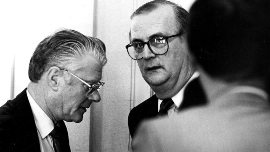 Former head of the Government Information Service Bart Cronin (left) with with P. J. Mara in Feburary 1992. Photograph: Peter Thursfield /The Irish Times
