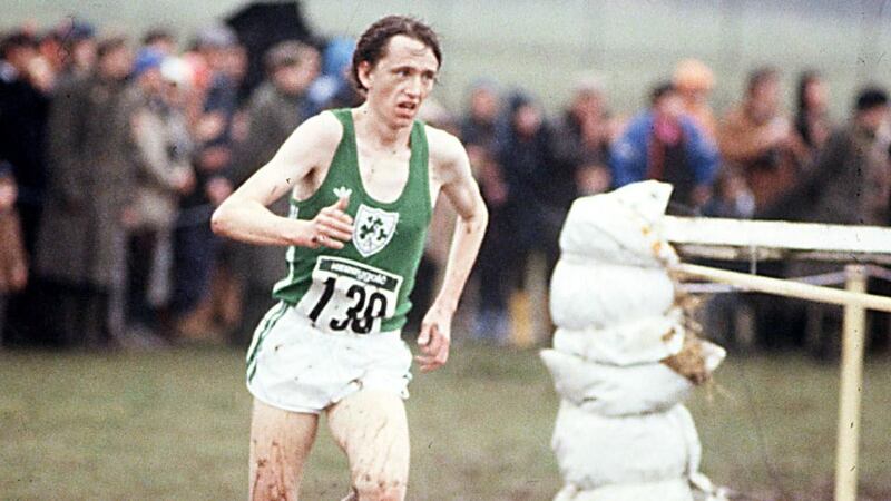 John Treacy on his way to winning the World Cross-County Championship for the second successive year at Limerick racecourse in 1979. Photograph: Inpho/Getty Images