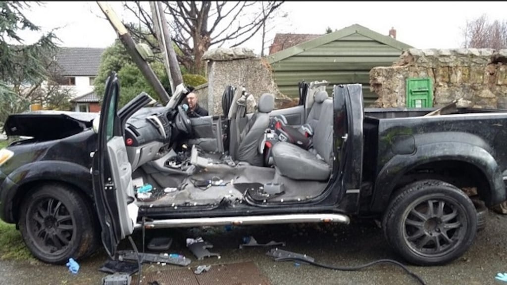 The vehicle involved in the crash in Stillorgan on Sunday morning. Photograph: Dublin Fire Brigade