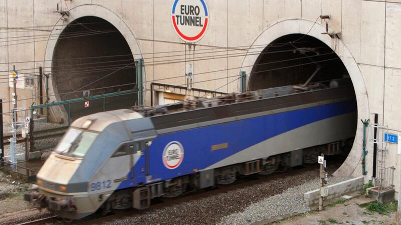 A train leaving the Eurotunnel at Coquelles in France. Users are being warned of delays of up to four hours on Saturday. Photograph: PA