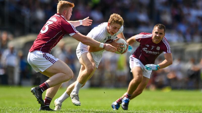 Kildare’s Daniel Flynn in action against Seán Andy Ó Ceallaigh, left, and Cathal Sweeney. Flynn will only get better but he’s already a massive handful at full-forward. Photograph: Sam Barnes/Sportsfile/Getty Images