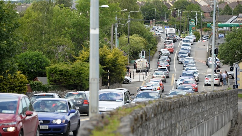 Traffic in Sallins, Co Kildare, which has the lowest density of jobs to workers in the country. Photograph: Dara Mac Dónaill/The Irish Times