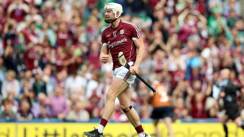 Galway's Joe Canning celebrates scoring his goal.Photograph: Tommy Dickson/Inpho