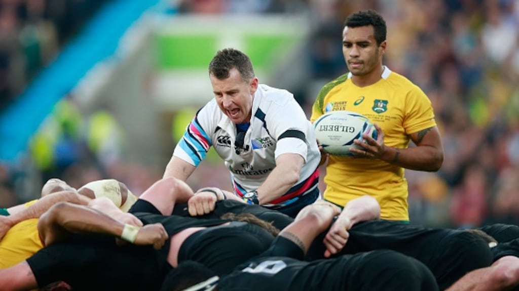 Nigel Owens in action during last year’s Rugby World Cup final. Photograph: Getty