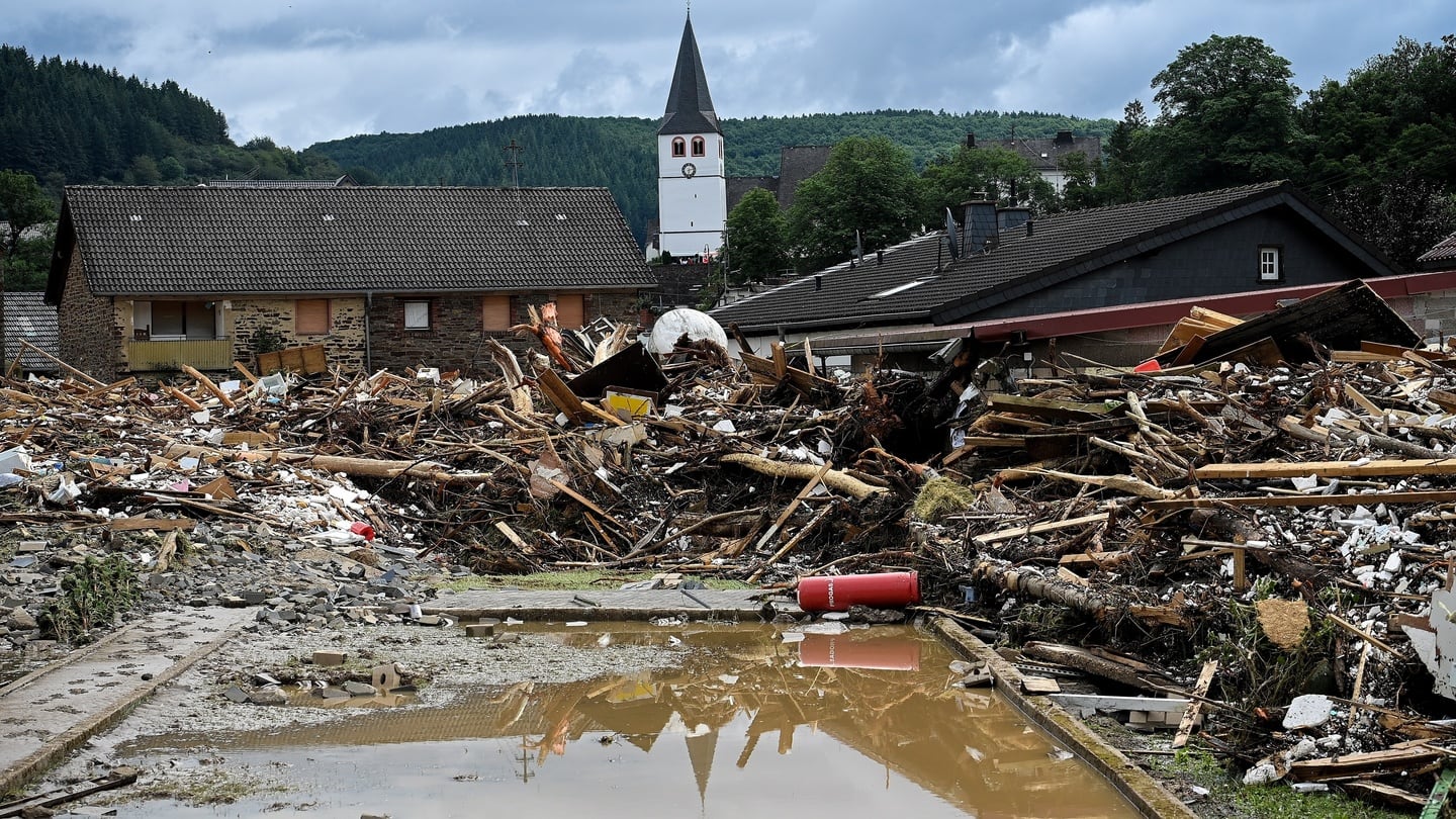 The entire village of Schuld in the district of Ahrweiler has been destroyed after heavy flooding of the river Ahr. Photograph: Sascha Steinbach/EPA