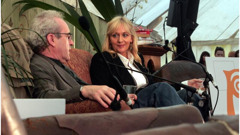Author John Banville with Miriam O’Callaghan at Electric Picnic in 2011. O’Callaghan has been a regular at the festival. Photograph: Brenda Fitzsimons