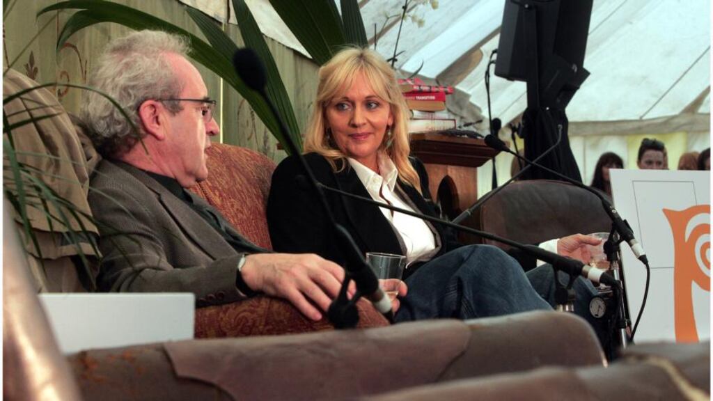Author John Banville with Miriam O’Callaghan   at Mindfields during Electric Picnic 2011. Photograph: Brenda Fitzsimons / THE IRISH TIMES