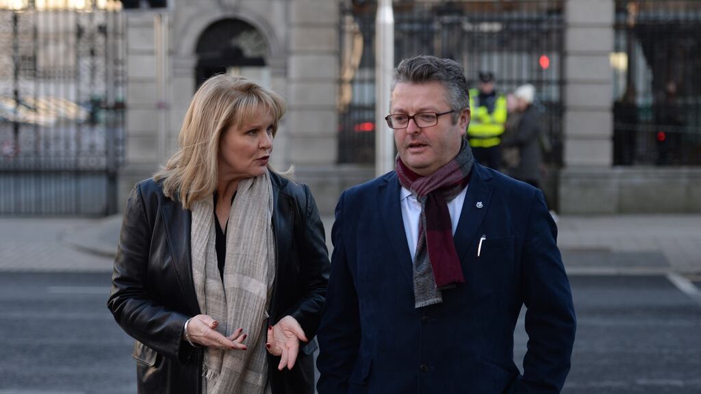 Dr Mary Aiken and Prof Barry O’Sullivan after they addressed the Oireachtas Committee. Photograph: Dara Mac Dónaill / The Irish Times