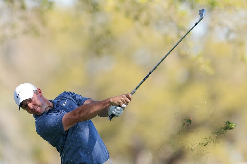 Rory McIlroy hits an approach shot on the ninth hole during the second round of the Arnold Palmer Invitational. Photograph: Richard Heathcote/Getty Images