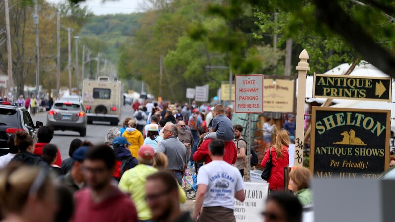 Crowded sidewalks in Brimfield, MA, on May 16th, 2015. Photograph: Jonathan Wiggs/The Boston Globe/ Getty Images