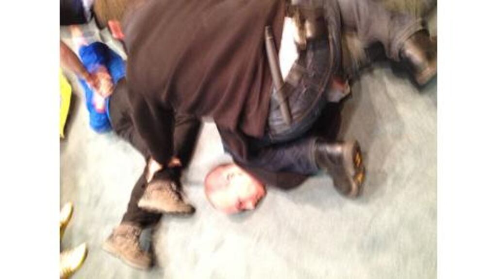 Socialist Party MEP Paul Murphy is restrained by gardai during his arrest at a meeting of South Dublin County Council this week. Photograph: Socialist Party