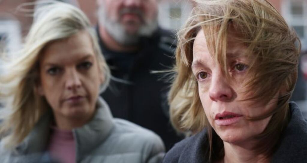 Melissa O’Keeffe (left) and her sister Amy Barrett pictured leaving court last November after their father, Jerry O’Keeffe (69) received a 10-year jail term for offences including rape, indecent assault and sexual assault. Photograph: Collins Courts