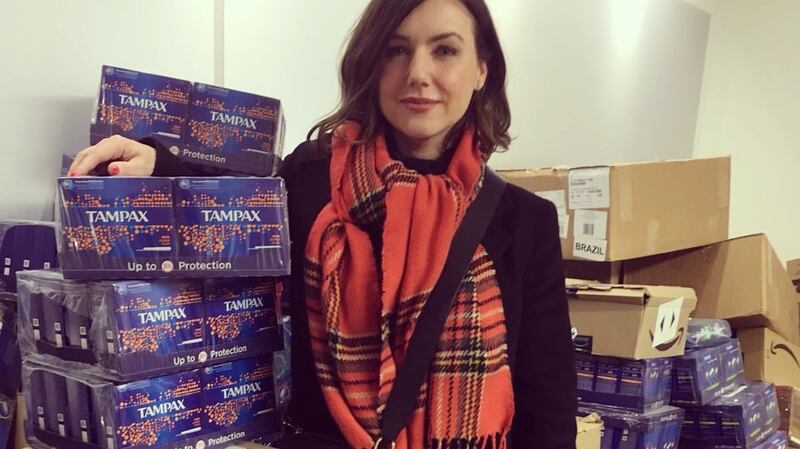 Sali Hughes with Beauty Banks donations. Hughes is open to someone launching an Irish version of her charity