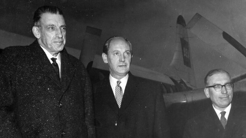 Developing the economy: Ken Whitaker (right) with Taoiseach Séan Lemass and Minister for Industry and Commerce Jack Lynch, in 1964. Photograph: Jimmy McCormack