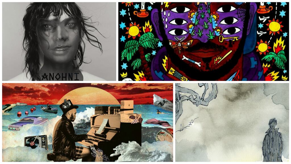 Cover art for (from left) Anohni, Kaytranada, James Blake and Anderson .Pak
