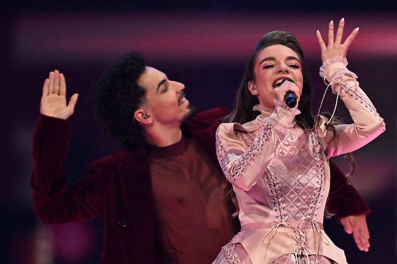 Laura Thorn representing Luxembourg with the song "La Poupee Monte Le Son". Photograph: Fabrice Coffrini/AFP/Getty