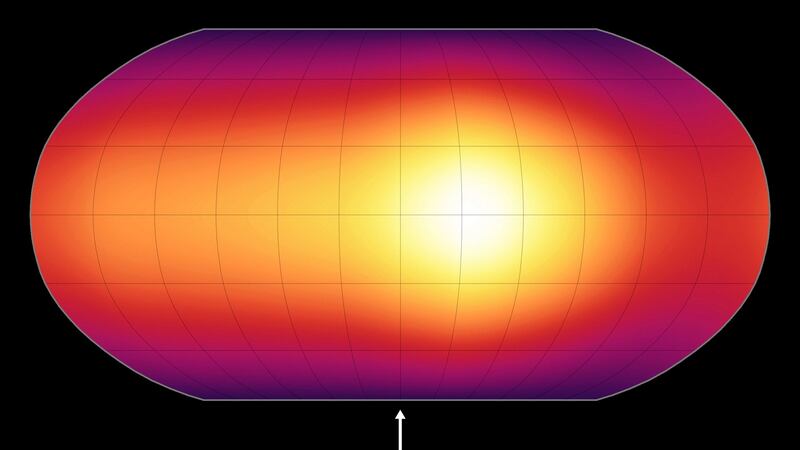 The first map of the surface of an exoplanet. The map, which shows temperature variations across the cloudy tops of a gas giant called HD 189733b, is made up of infrared data taken by Nasa’s Spitzer Space Telescope. Map: Nasa