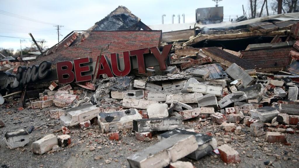 A building damaged during a demonstration in Missouri. Photograph: Justin Sullivan/Getty Images