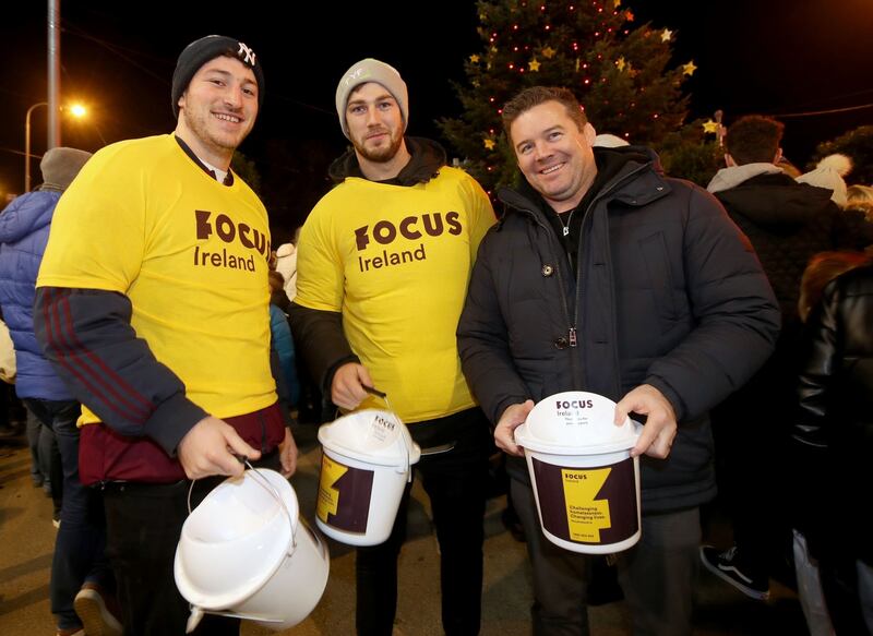 Will Connors, Caelan Doris and scrum coach John Fogarty do their bit. Photograph: Dan Sheridan/Inpho