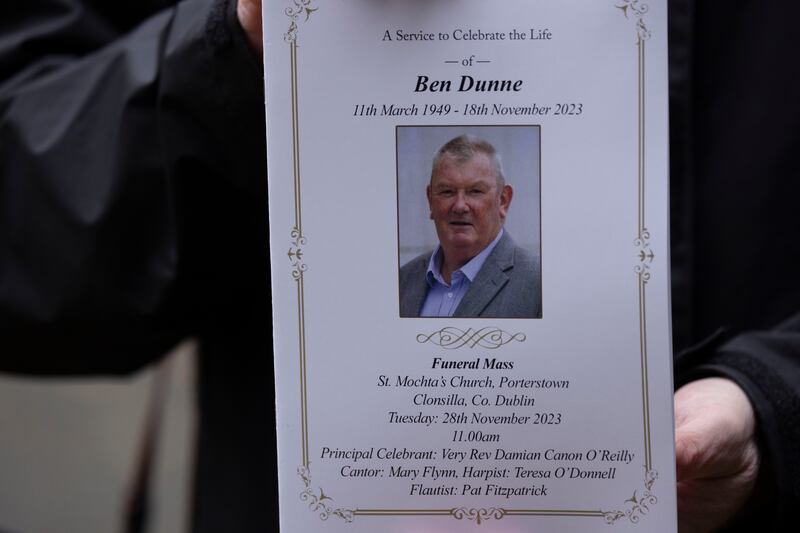 The funeral service of Ben Dunne at St Mochta’s Church in Porterstown, Clonsilla. Photograph: Alan Betson