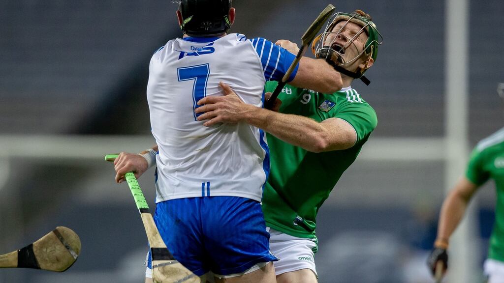 Waterford’s Kevin Moran with Will O’Donoghue of Limerick during the All-Ireland final. Photograph: Morgan Treacy/Inpho