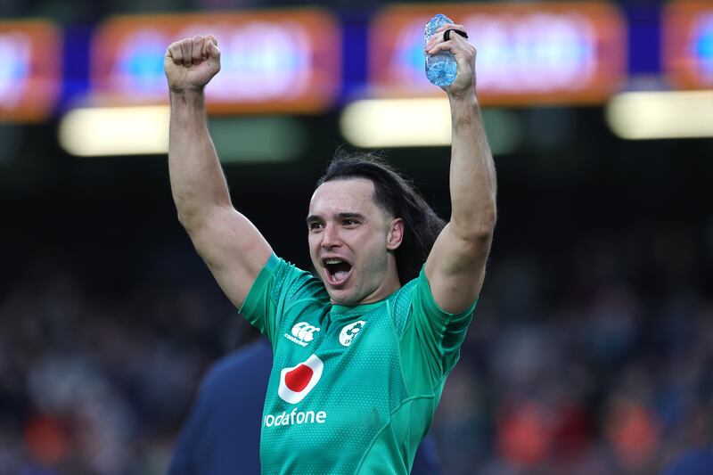 James Lowe celebrates victory over France. Photograph: David Rogers/Getty Images